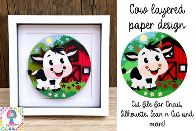 Cow shadowbox SVG | 3D layered design. SVG Digital Gems 