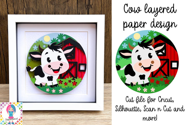 Cow shadowbox SVG | 3D layered design. SVG Digital Gems 