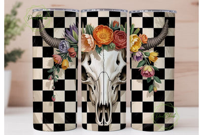 Cow Skull Floral 20oz Tumbler Wrap Sublimation PixelChick 