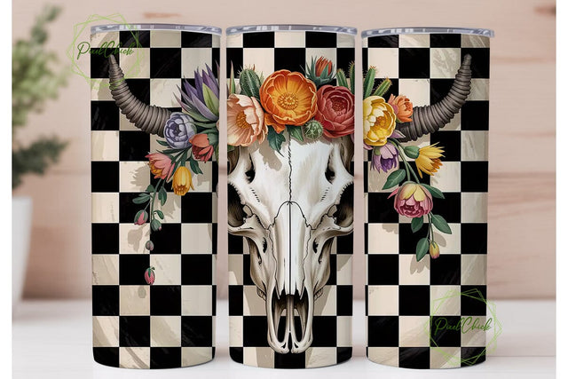 Cow Skull Floral 20oz Tumbler Wrap Sublimation PixelChick 