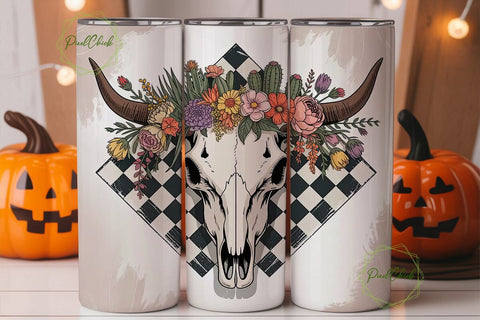 Cow Skull Floral 20oz Tumbler Wrap Sublimation PixelChick 