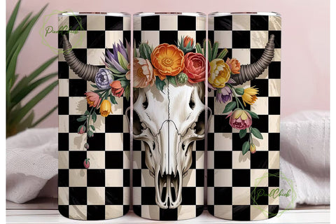 Cow Skull Floral 20oz Tumbler Wrap Sublimation PixelChick 