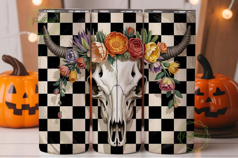 Cow Skull Floral 20oz Tumbler Wrap Sublimation PixelChick 