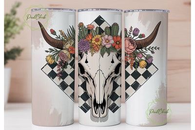 Cow Skull Floral 20oz Tumbler Wrap Sublimation PixelChick 