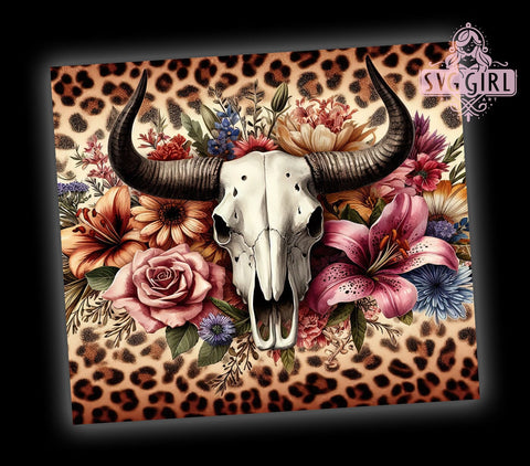 Cow Skull Leopard 20oz Tumbler Wrap Sublimation Design, Straight Tapered Tumbler Wrap, Country Western Tumbler Png, Instant Digital Download Sublimation SvggirlplusArt 