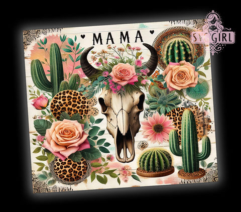 Cow Skull MAMA Roses Leopard 20oz Tumbler Wrap Sublimation Design, Straight Tapered Tumbler Wrap, Boho Cow Skull Tumbler Png, Instant Digital Download Sublimation SvggirlplusArt 