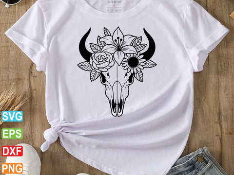 Cow Skull Svg, Cow Skull with Flowers SVG, Western Bull Skull SVG Creativeart88 