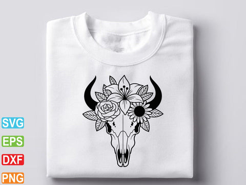 Cow Skull Svg, Cow Skull with Flowers SVG, Western Bull Skull SVG Creativeart88 