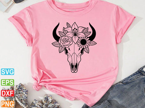 Cow Skull Svg, Cow Skull with Flowers SVG, Western Bull Skull SVG Creativeart88 