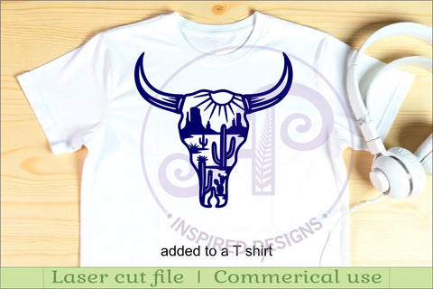 Cow skull with desert scene wall sign, SVG laser cut design SVG APInspireddesigns 