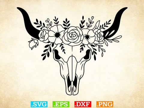 Cow Skull With Flower Svg Bundle, Bull Skull Svg SVG Creativeart88 