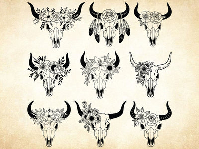 Cow Skull With Flower Svg Bundle, Bull Skull Svg SVG Creativeart88 
