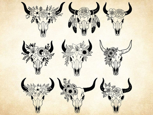 Cow Skull With Flower Svg Bundle, Bull Skull Svg SVG Creativeart88 