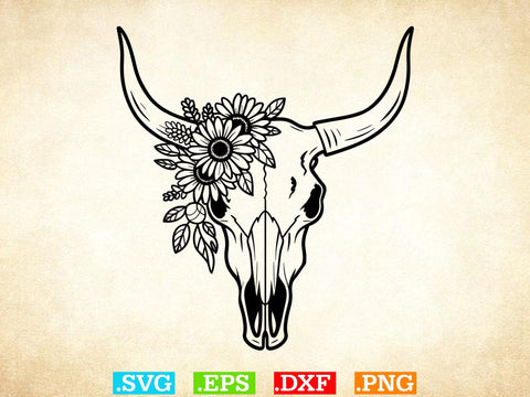 Cow Skull With Flower Svg Bundle, Bull Skull Svg SVG Creativeart88 