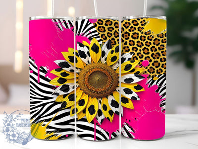 Cow Spot Sunflower 20oz Tumbler, Cowhide Pattern, Sunflower Motif, Rustic Charm, Western Style, Farmhouse Theme, 20oz Wrap, Sublimation Tumbler Sublimation ToriDesigns 