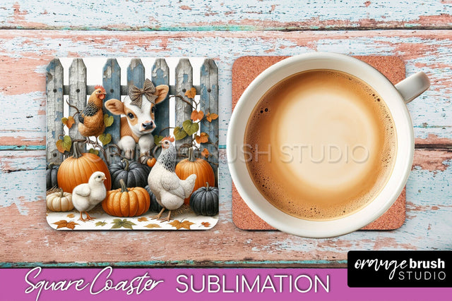 Cow Square Coaster - Fall Coaster Sublimation Design Sublimation OrangeBrushStudio 