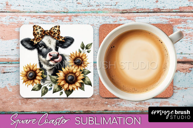 Cow Square Coaster - Fall Coaster Sublimation Design Sublimation OrangeBrushStudio 