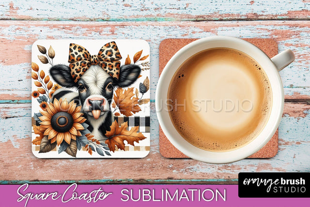 Cow Square Coaster - Fall Coaster Sublimation Design Sublimation OrangeBrushStudio 