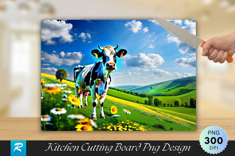 Cow Standing in a Field of Flowers Cutting Board Sublimation Regulrcrative 