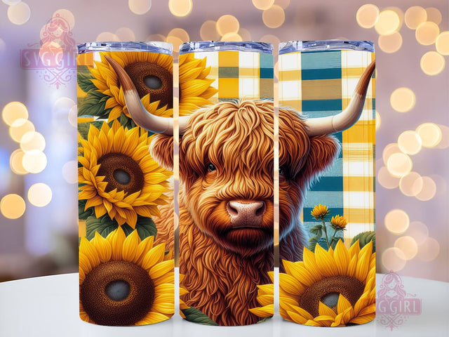 Cow Sunflower 20oz Tumbler Wrap Sublimation Design, Straight Tapered Tumbler Wrap, Highland Cow Tumbler Png, Instant Digital Download Sublimation SvggirlplusArt 