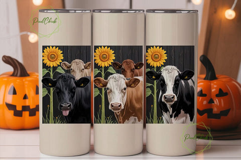 Cow & Sunflower 20oz Tumbler Wrap Sublimation PixelChick 