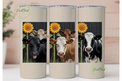 Cow & Sunflower 20oz Tumbler Wrap Sublimation PixelChick 