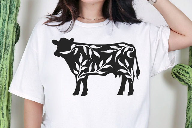 Cow SVG, Cow Silhouette SVG, Cow Cut file, Cow Leaves SVG file, Cow clipart, Farm svg file, Kitchen cut file, Farm Animals svg, vector SVG DesignDestine 