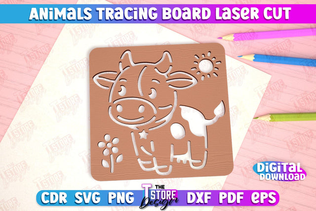 Cow Tracing Board | Stencil with Animals | Drawing Template | CNC File SVG The T Store Design 