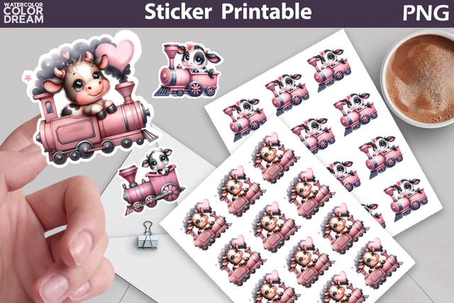 Cow Train Sticker Printable | Cute Cow Sticker Sublimation WatercolorColorDream 