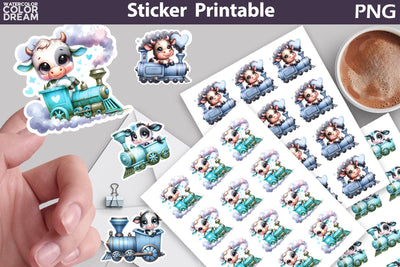 Cow Train Sticker Printable | Cute Cow Sticker Sublimation WatercolorColorDream 