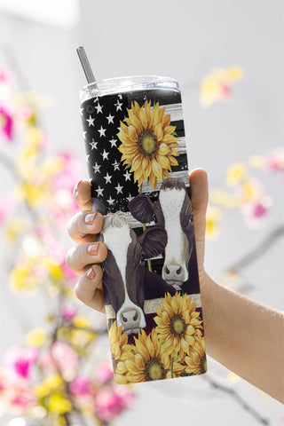 Cow trio and sunflower 20 oz skinny tumbler PNG, Western Sublimation Design Digital Download PNG Sublimation CaldwellArt 