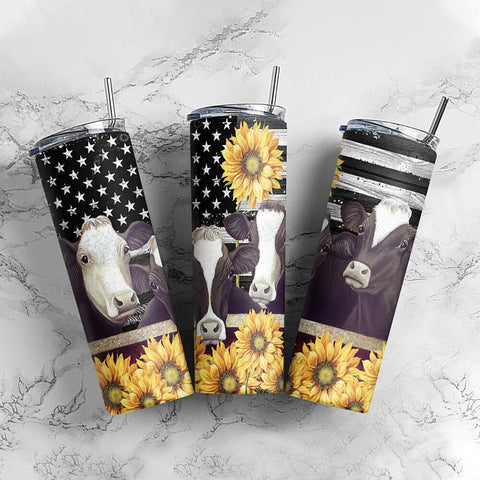 Cow trio and sunflower 20 oz skinny tumbler PNG, Western Sublimation Design Digital Download PNG Sublimation CaldwellArt 