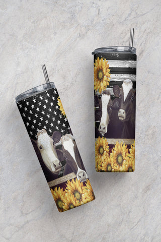 Cow trio and sunflower 20 oz skinny tumbler PNG, Western Sublimation Design Digital Download PNG Sublimation CaldwellArt 