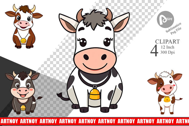 Cow with Bell Clipart Sublimation artnoy 