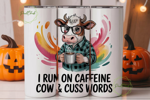 Cow with Coffee Tumbler Wrap Sublimation PixelChick 