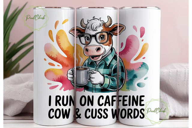 Cow with Coffee Tumbler Wrap Sublimation PixelChick 