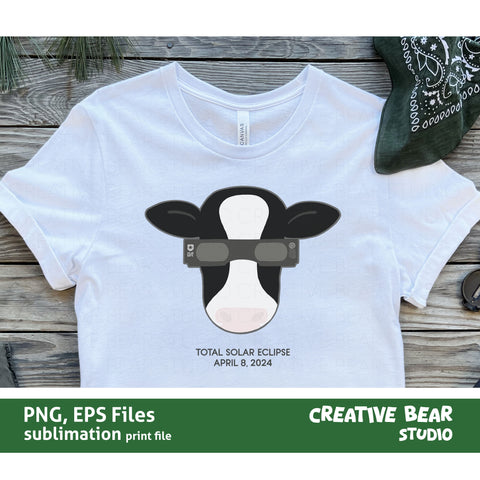 Cow with Solar Eclipse Glasses | Total Solar Eclipse 2024 | Creative Bear Studio Sublimation Creative Bear Studio 