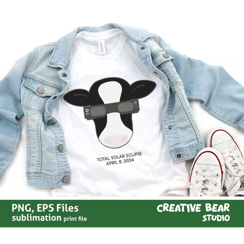 Cow with Solar Eclipse Glasses | Total Solar Eclipse 2024 | Creative Bear Studio Sublimation Creative Bear Studio 