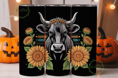 Cow with Sunflowers 20oz Tumbler Wrap Sublimation PixelChick 