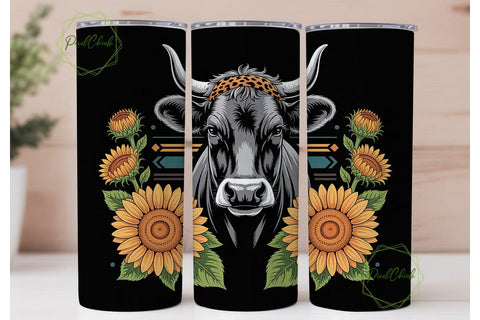 Cow with Sunflowers 20oz Tumbler Wrap Sublimation PixelChick 