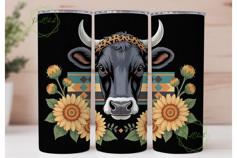 Cow with Sunflowers 20oz Tumbler Wrap Sublimation PixelChick 