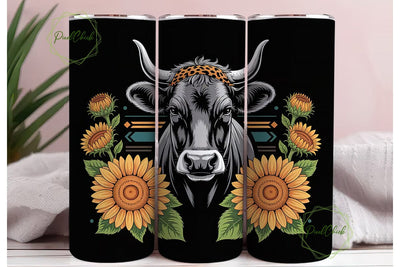 Cow with Sunflowers 20oz Tumbler Wrap Sublimation PixelChick 