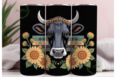 Cow with Sunflowers 20oz Tumbler Wrap Sublimation PixelChick 