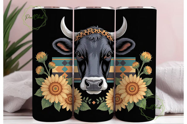 Cow with Sunflowers 20oz Tumbler Wrap Sublimation PixelChick 