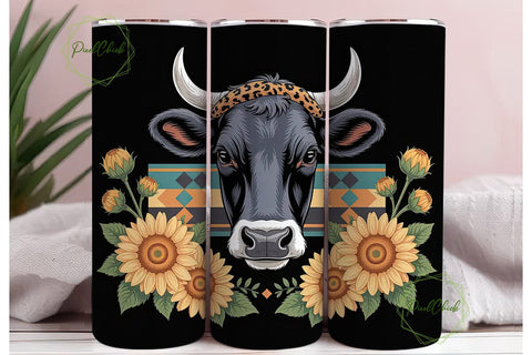 Cow with Sunflowers 20oz Tumbler Wrap Sublimation PixelChick 