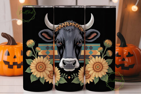 Cow with Sunflowers 20oz Tumbler Wrap Sublimation PixelChick 