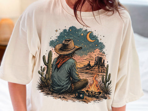 Cowboy and Dog Sunset PNG, Western Desert Sublimation Design SVG DesignDestine 