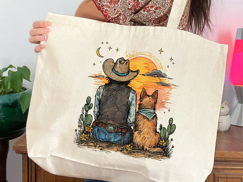 Cowboy and Dog Sunset PNG, Western Desert Sublimation Design SVG DesignDestine 