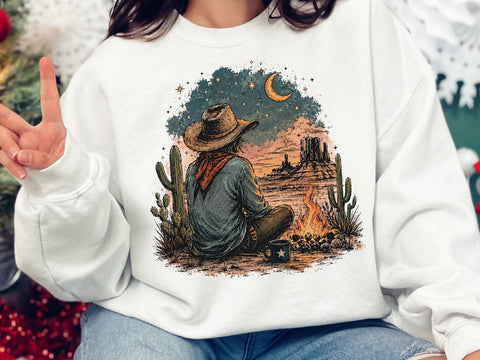 Cowboy and Dog Sunset PNG, Western Desert Sublimation Design SVG DesignDestine 