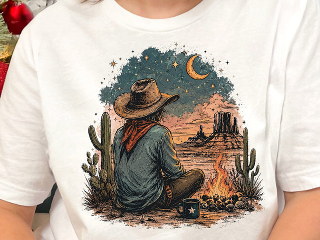 Cowboy and Dog Sunset PNG, Western Desert Sublimation Design SVG DesignDestine 